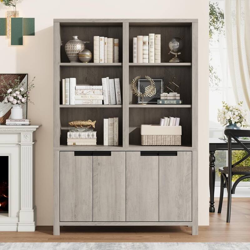 Tall Storage Bookshelf with Open Shelves for Living Room, Bedroom, Home Office - Grey