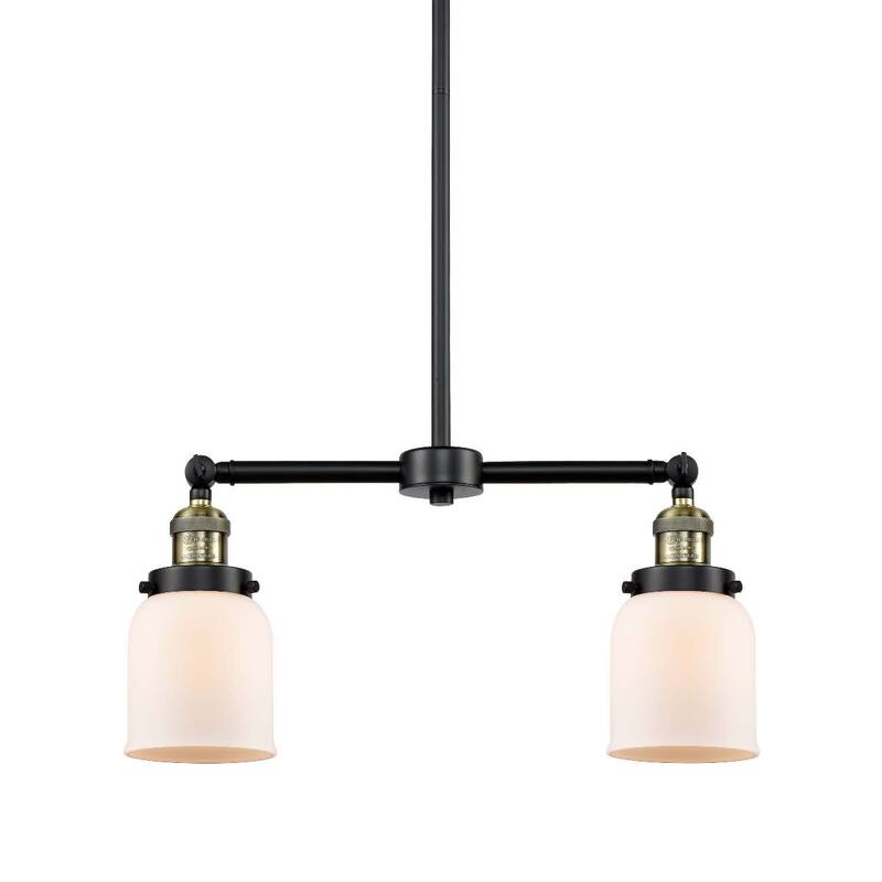 Innovations Lighting Small Bell 2 Light 21" Wide Linear Chandelier - Black / Antique Brass / Matte White Cased