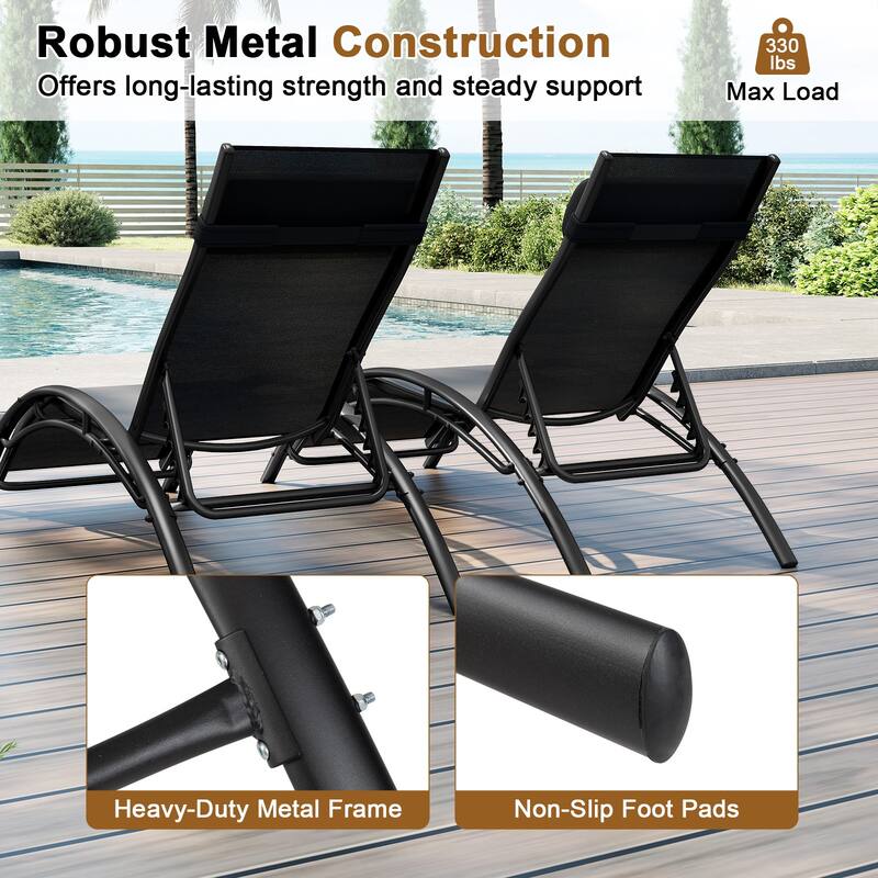 Gymax Patio Chaise Lounges Set of 2 w/5-Position Backrest & Breathable