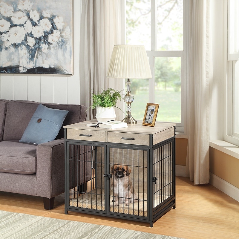 Dog crate end table with drawer top