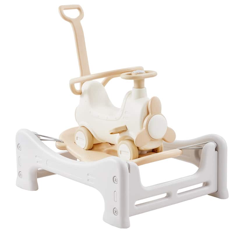 Beige HDPE 5 in 1 Rocking Horse Ride On Toy with Trampoline for Kids - 35.82” L x 27.16” W x 35.82” H - Beige