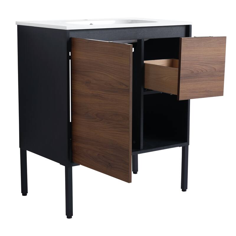 Dual-Purpose Bathroom Vanity with High-Quality Plywood Base, Gel Basin, and Soft-Close Drawers - 29.8in L