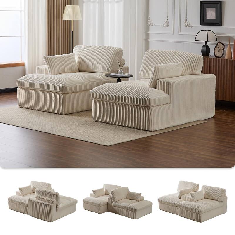 Double Chaise Lounge Chair Indoor Oversized Upholstered Sleeper Sofa Bed Sectional Chaise Corduroy Living Room Chair No Assembly