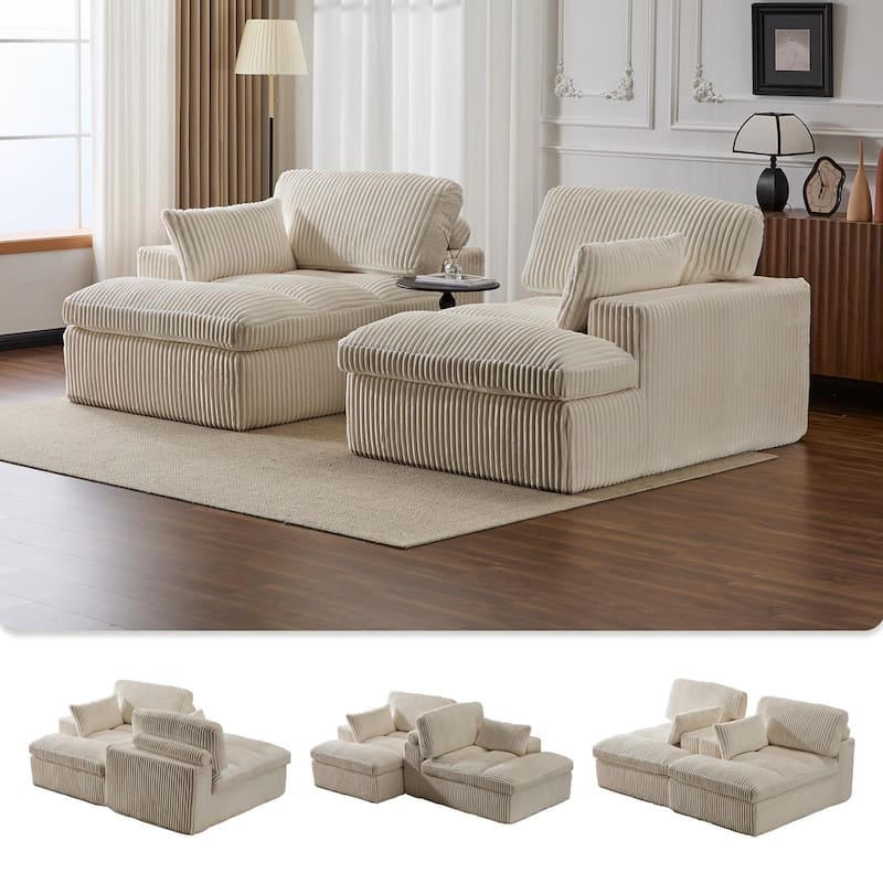 Modular Corduroy Upholstered Sectional Sleeper Sofa Bed with Double Chaise Lounge Chairs Livingroom Oversized Deep Seat Loveseat