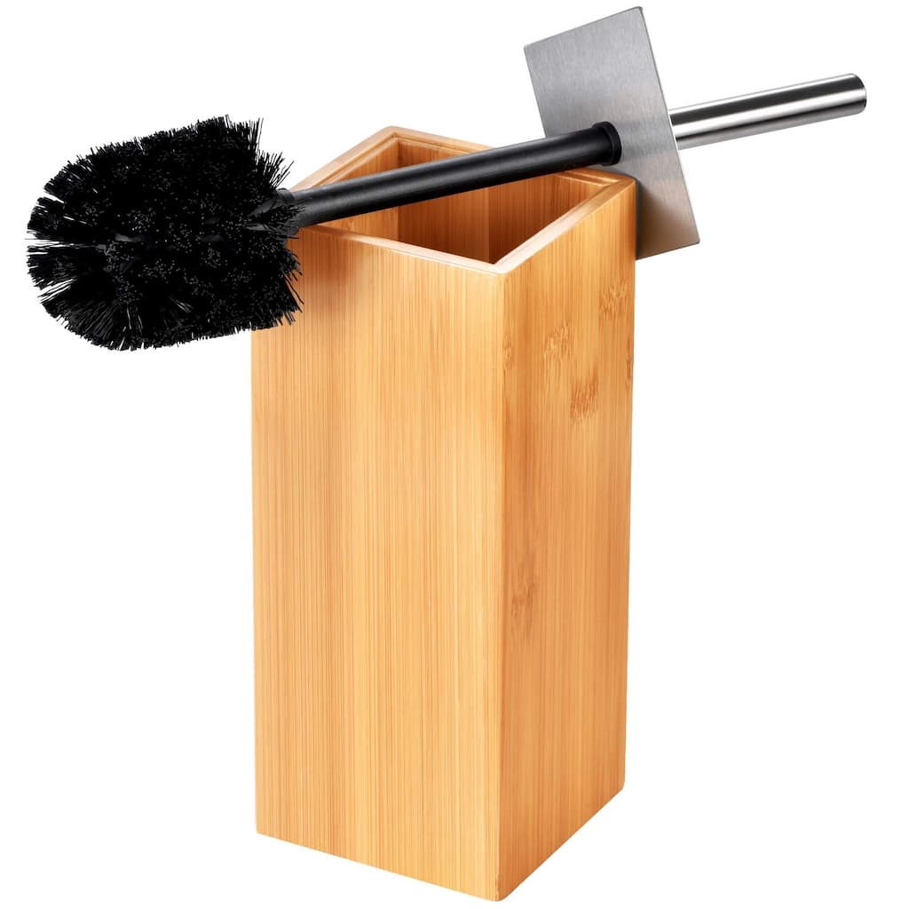 Deluxe Toilet Bowl Brush with Stainless Steel Handle and 100% Bamboo Wooden Holder Cleaning Supplies for Toilet Cleaning (Tall)