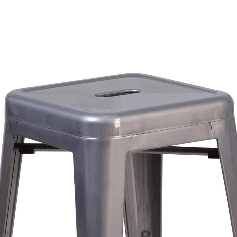 4Pk 24"H Backless Clear Coated Metal Indoor Counter Height Stool w/ Square Seat