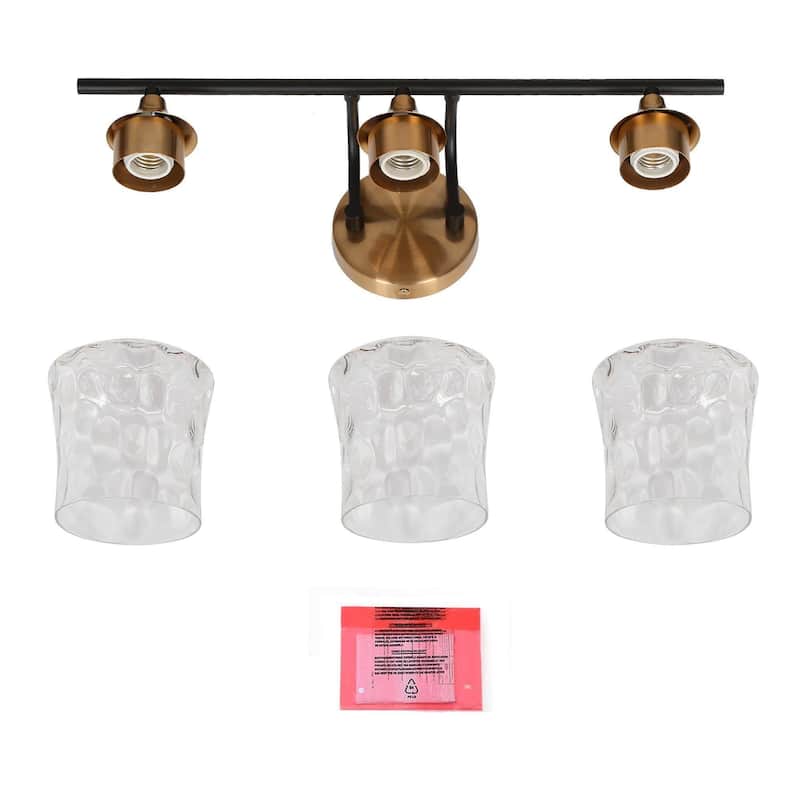 2/3/4-Light Modern Gold Black Bathroom Vanity Light Wall Sconce with Hammered Glass