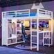 preview thumbnail 34 of 42, Loft Bed with Built-in Wardrobe, Desk, and Storage Shelves, Space-Saving Design Off White - Queen