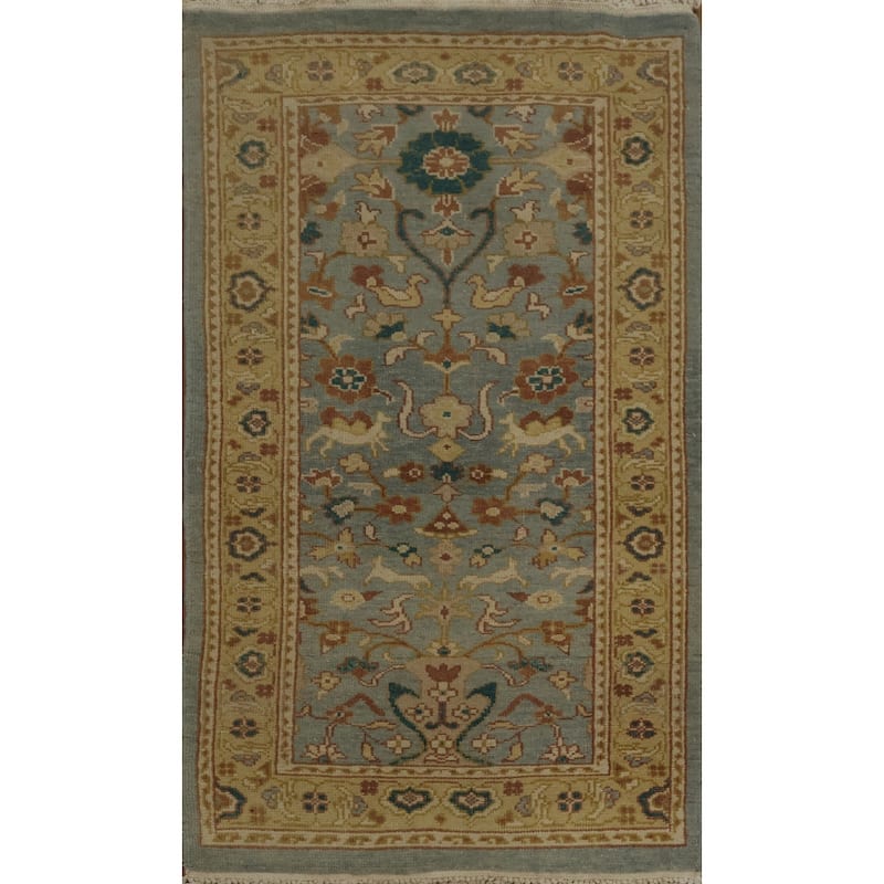 Hand Knotted Oriental 100% Wool Carpet Traditional All-Over Navy Blue & Blues Ziegler Area Rug - 3' 9'' X 2' 0''