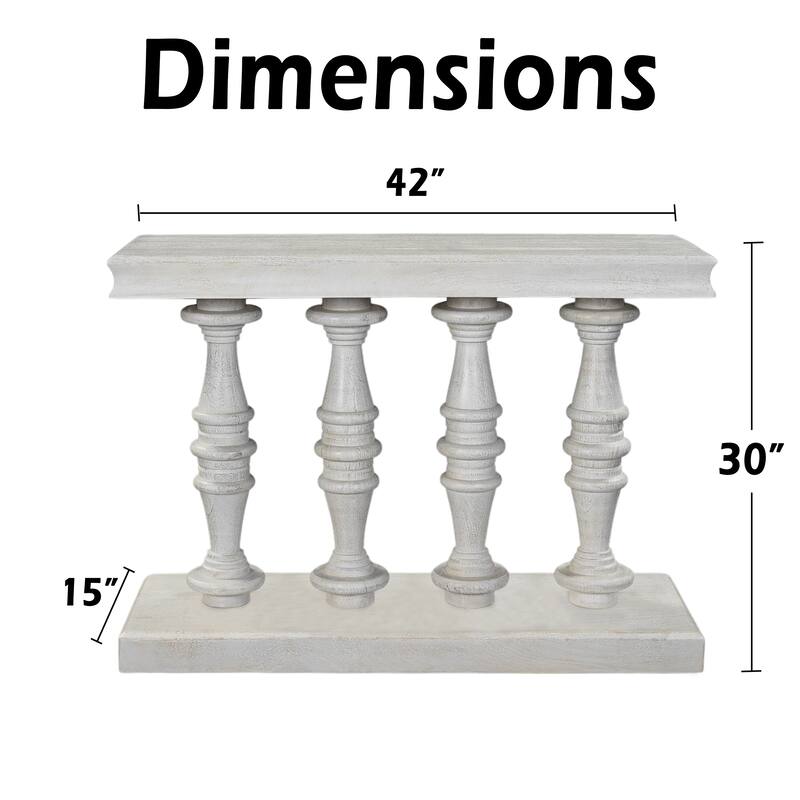 Console Table, 42-Inch Mango Wood Top, Shabby Chic Finish, Turned Pillar Legs