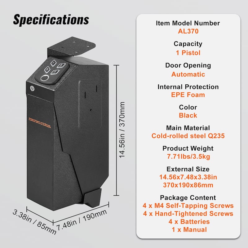 Gun Safe for Pistols, Biometric Gun Safe with Three Quick Access Ways of Fingerprints, Passwords and Keys