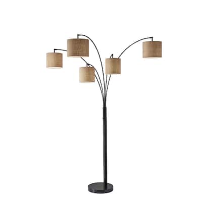 82" Tree Floor Lamp with 5 Lights Beige Drum Shades and Bronze Base for Living Room Lighting Decor - 82”H x 44”W x 42”D