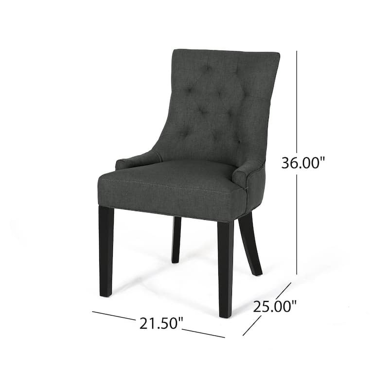 Roomfitters Tufted Upholstered Dining Chairs with Sloped Back and Black Wooden Legs, Set of 2