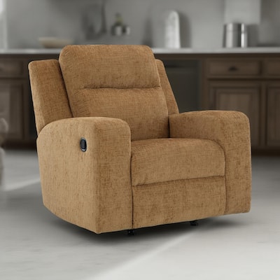 Damon Manual Rocker Recliner Chair, Soft Plush Camel Brown Polyester