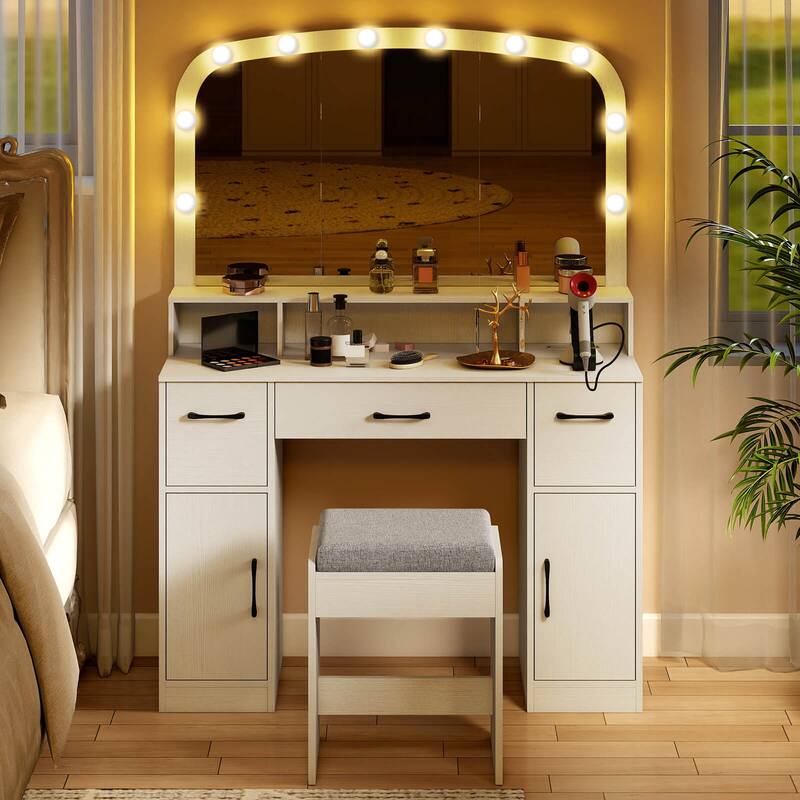 Costway Vanity Desk Makeup Table with with Stool Large Mirror 3-Color - See Details