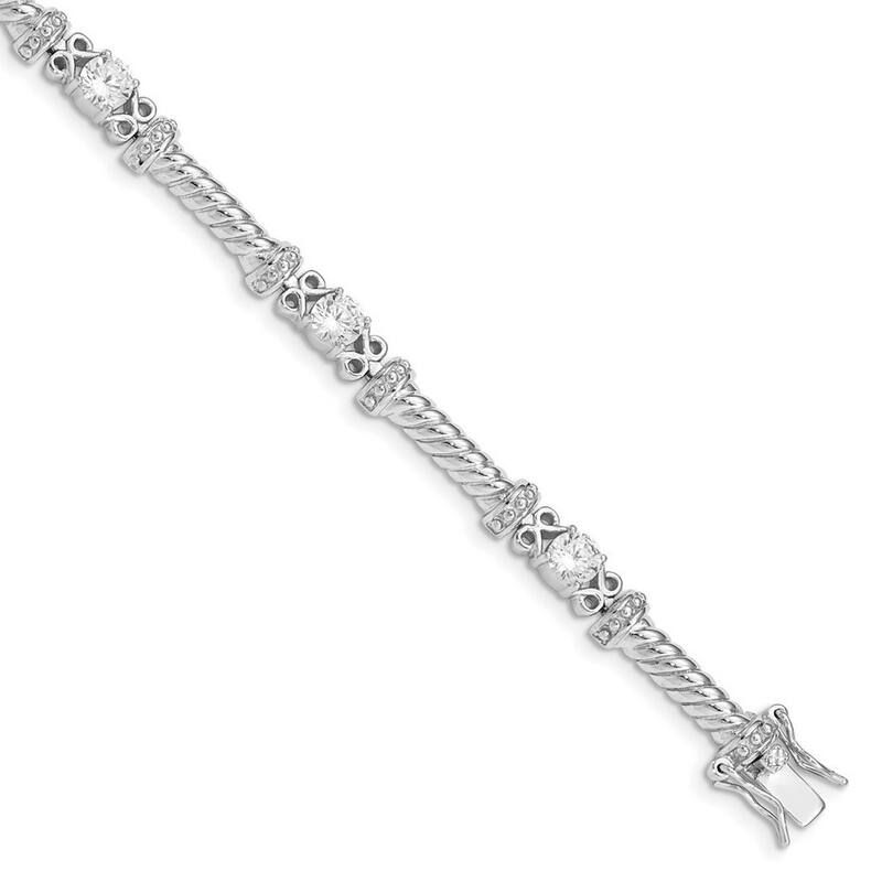 Curata 925 Sterling Silver Solid Polished Open back Safety clasp Box Catch Closure CZ Cubic Zirconia Simulated Diamond Bracelet