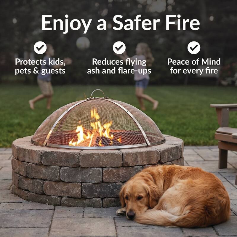 Sunnydaze Round Stainless Steel Fire Pit Spark Screen - 36" Diameter