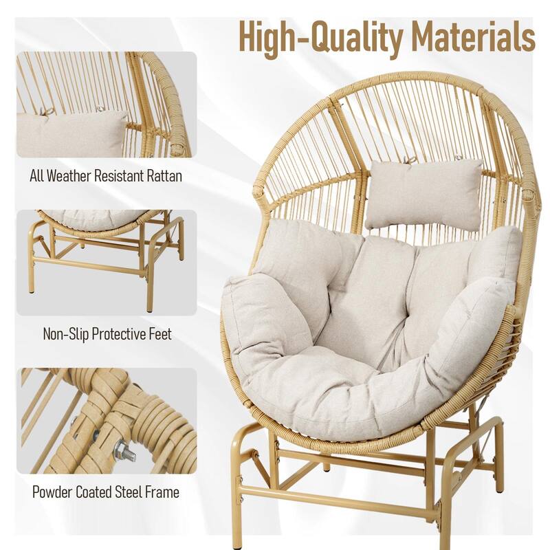 Patio Egg Glider Chair with Soft Cushion - Yellow