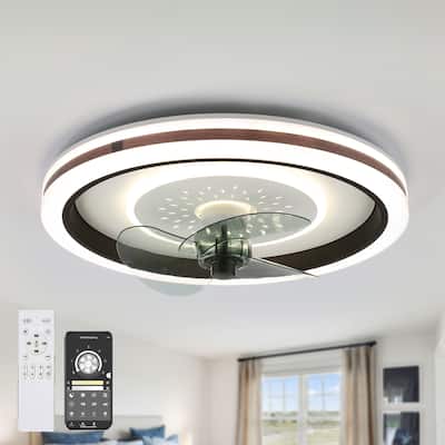 Bella Depot Brown Flush Mount Ceiling Fan Low Profile Lighting 6 Speed Dimmable Light Control with APP and Remote