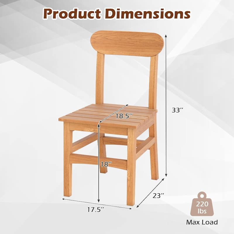 1/2/4 PCS Teak Wood Patio Dining Chair Wooden Armless Chair w/Slatted Seat
