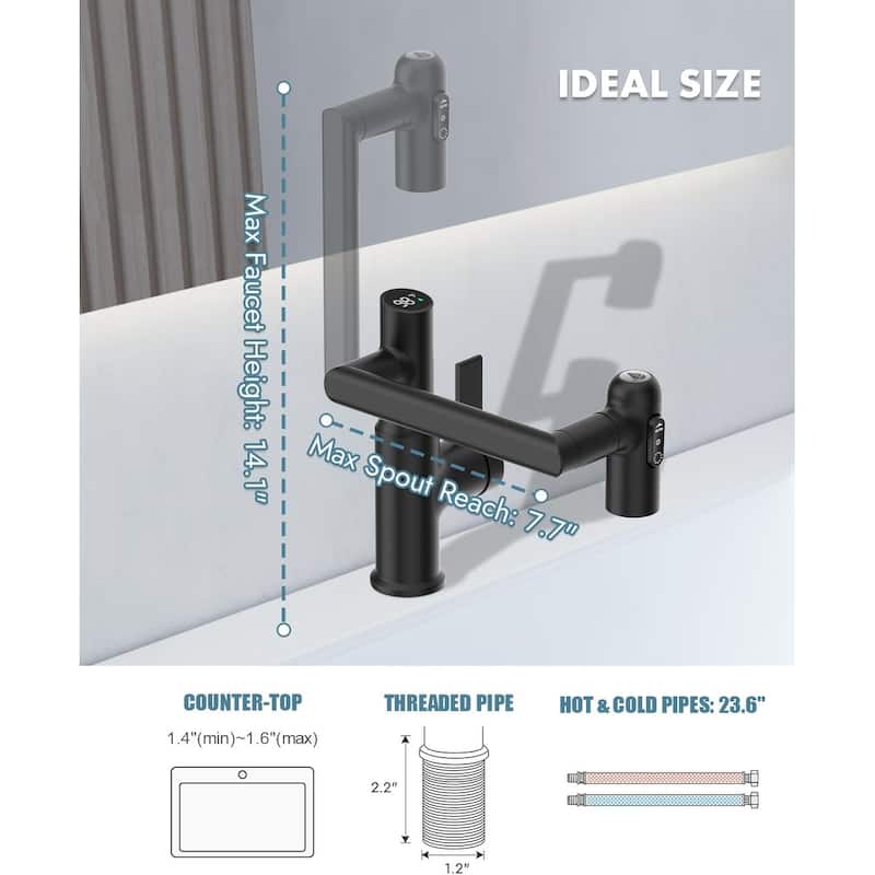 Lefton Rotatable Bathroom Faucet with Temperature Display in Fahrenheit (Batteries-Free), BF2204