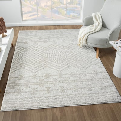 Luxe Weavers Moroccan Tribal High Low Cream Area Rug, Indoor Carpet