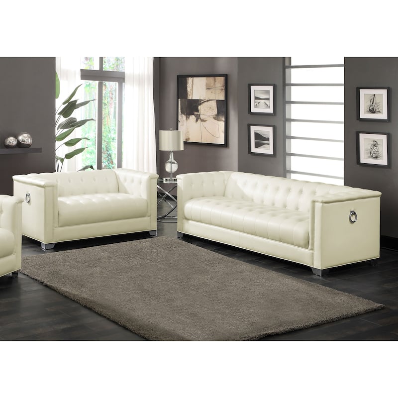 Chaviano Pearl White Upholstered Track Arm Sofa Set