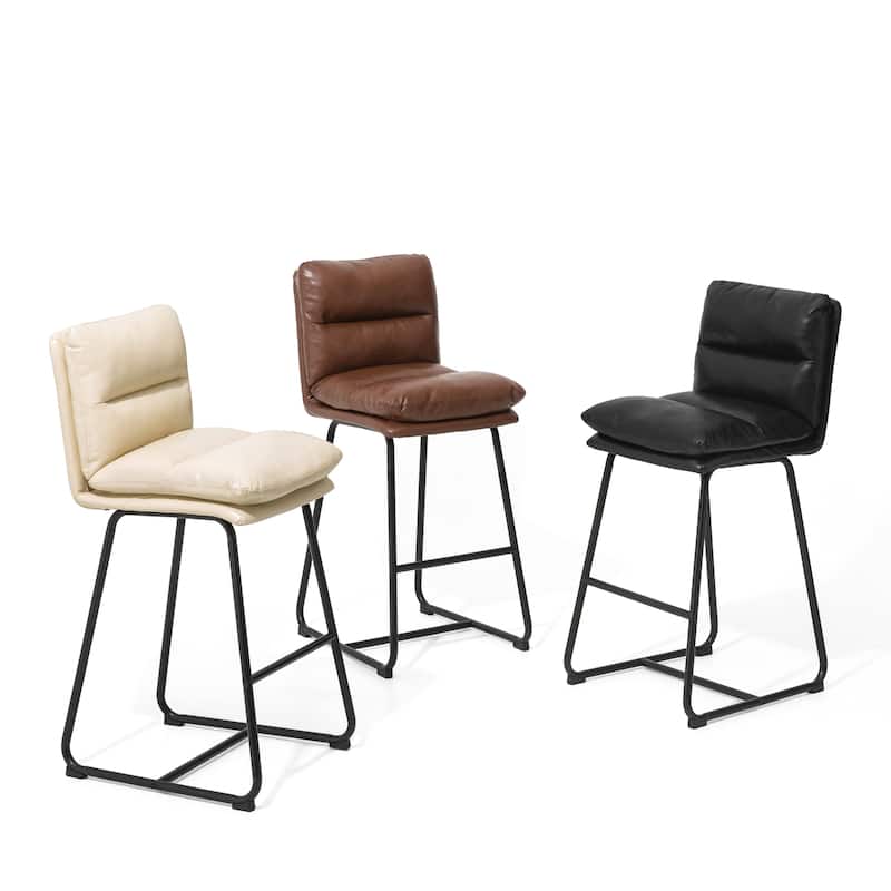 Glitzhome Set of 2 Modern Faux Leather Soft Springy Metal Legs Counter or Bar Stools