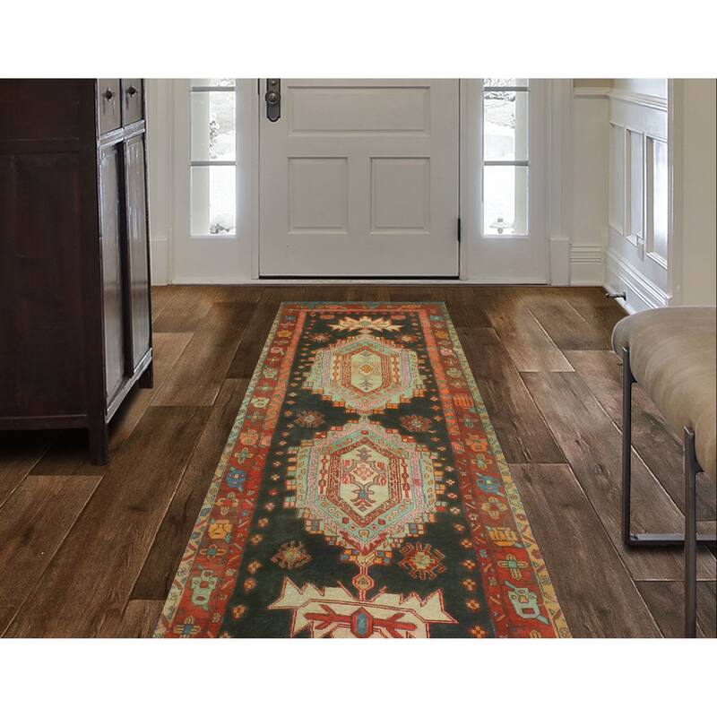 Vintage Distressed Nuno Charcoal/Rust Runner - 3'5" x 9'10"