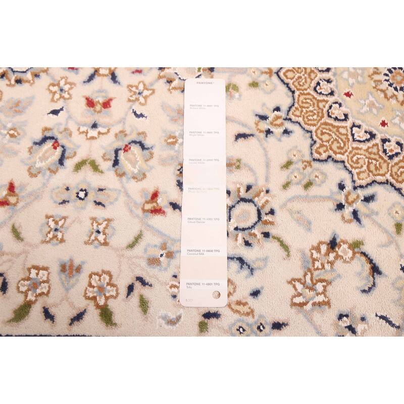 ECARPETGALLERY Hand-knotted Nain Cream Silk, Wool Rug - 2'8 x 12'2