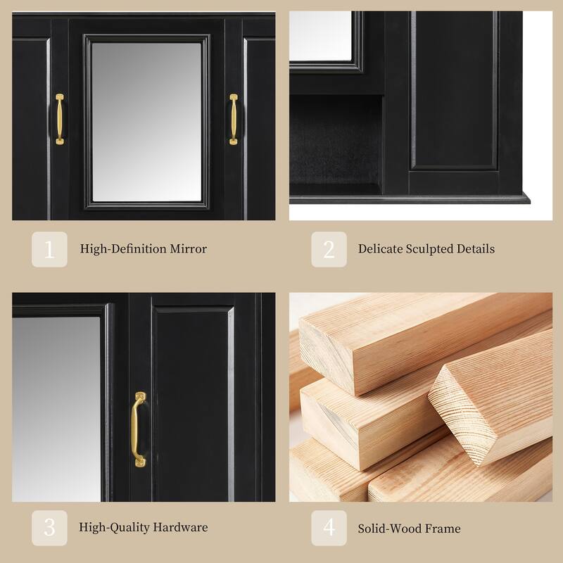 36" Medicine Cabinet, Wall Mounted Bathroom Storage Cabinet, Modern Bathroom Wall Cabinet with Mirror, Mirror Cabinet