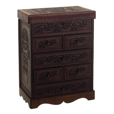 Novica Handmade Sun God Wiracocha Cedar Wood And Leather Jewelry Box