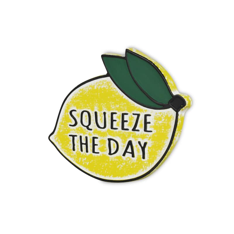 HomeRoots 14" X 19" Yellow and White Lemon Squeeze The Day Metal Wall Decor