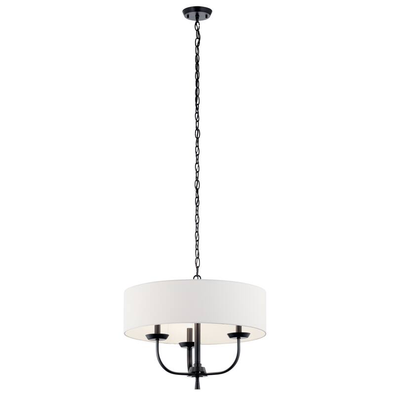 Kichler Lighting Kennewick 3-Light Chandelier Black with White Fabric Shade