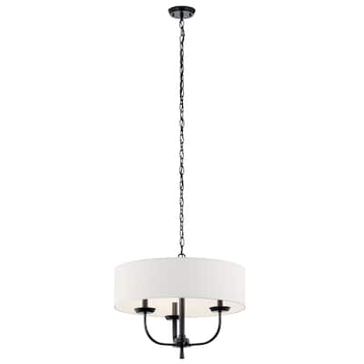 Kichler Lighting Kennewick 3-Light Chandelier Black with White Fabric Shade