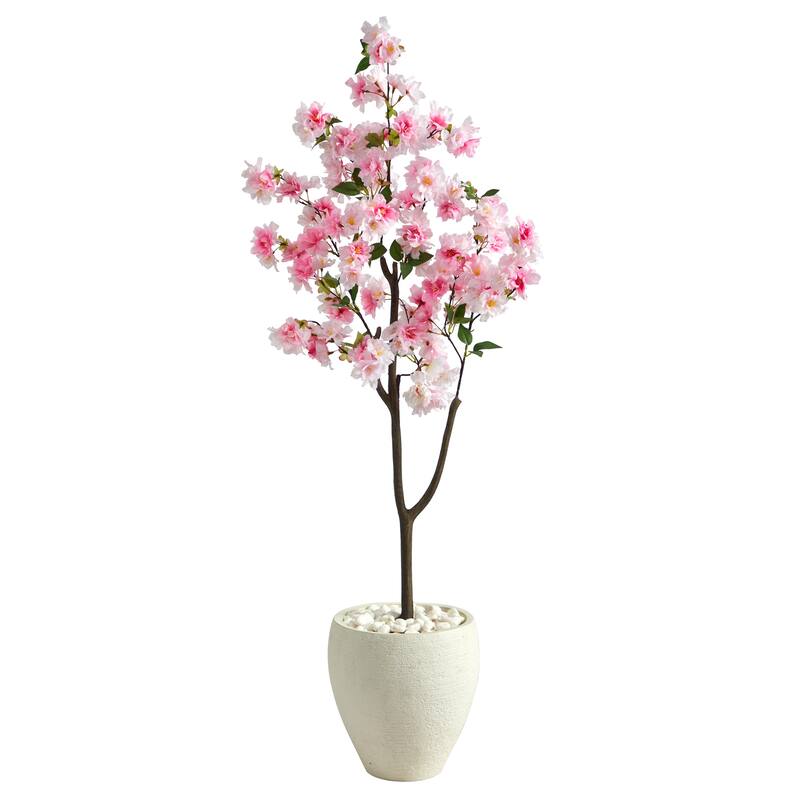 4.5' Cherry Blossom Artificial Tree in White Planter - 13"