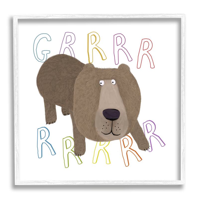 Stupell Grrrr Roaring Wild Bear Framed Giclee Art Design by Carla Daly - 17 x 17 - White