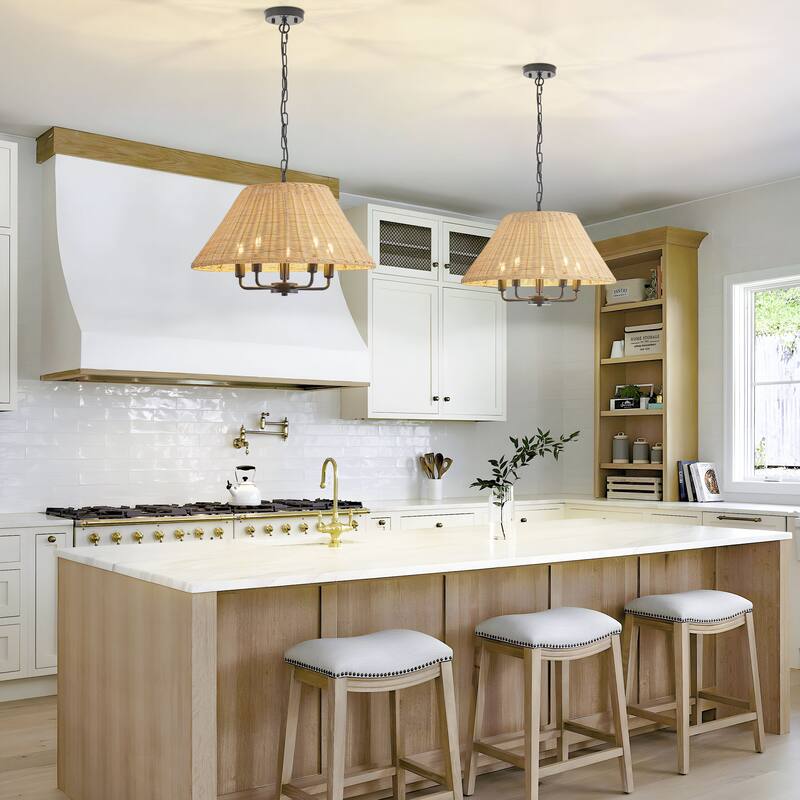 Starsky 5-Light Handwoven Natural Rattan Drum Chandelier