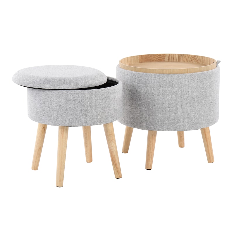 Carson Carrington Astrid Storage Ottoman with Matching Stool - Light Grey