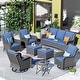 preview thumbnail 1 of 35, OVIOS 8-Piece Wicker Swivel Chair Patio Conversation Set Denim Blue-Grey Wicker