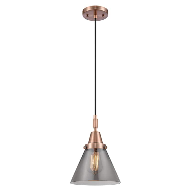 Innovations Lighting Downtown Urban - Caden Cone - 1 Light 8" Cord Hung Mini Pendant - Antique Copper/Light Smoke Shade