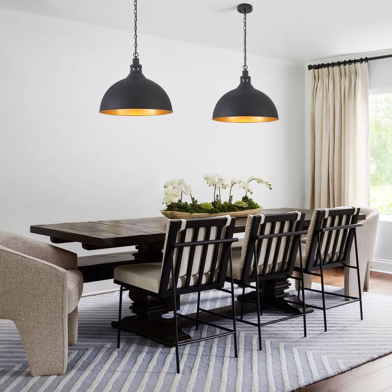Modern Fashion Simple Black 1-Light Chandelier Height Adjustable With Metal Domed Shade