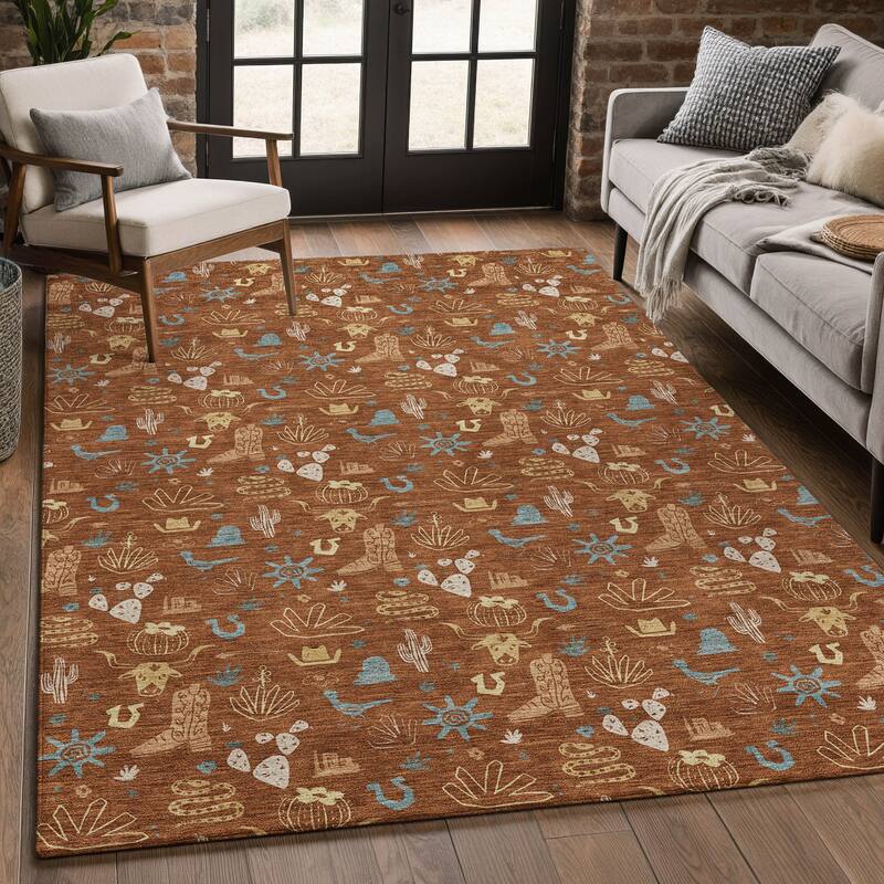 Machine Washable Indoor/ Outdoor Cowboy Ranch Chantille Rug
