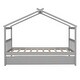 preview thumbnail 35 of 43, Twin Size Wooden House Bed with Twin Trundle with Roof for Kids Gray - Twin