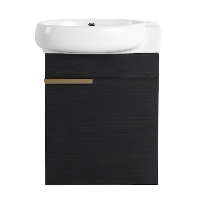 17 in.W Wall-Mounted Plywood Bathroom Vanity in Imitative Oak with Ceramic Sink