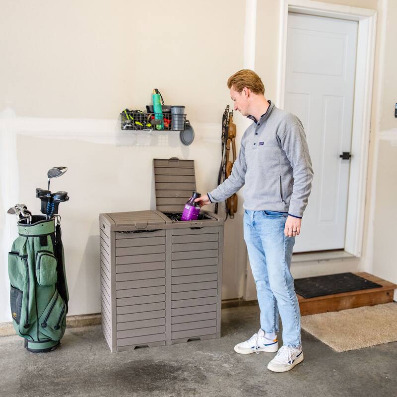 78-Gallon Double Patio Trash Can with Lid - Black