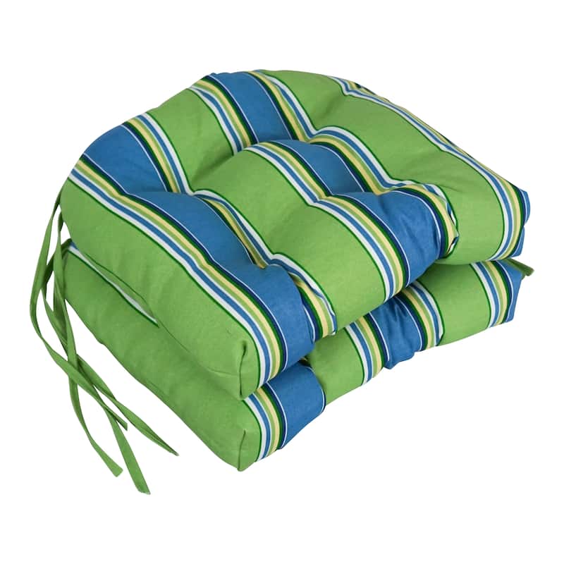 16-inch Rounded Back Tufted Indoor/ Outdoor Chair Cushions (Set of 2) - 16" - Haliwell Caribbean