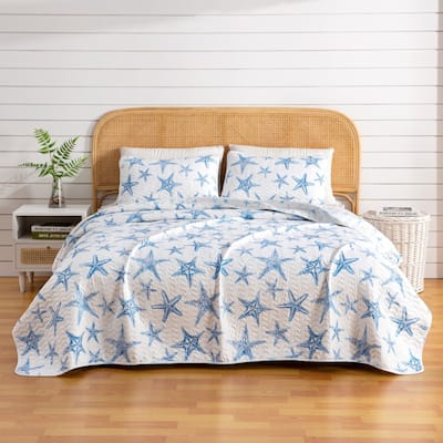 Premium Blue Starfish Microfiber Quilt Set With Shams