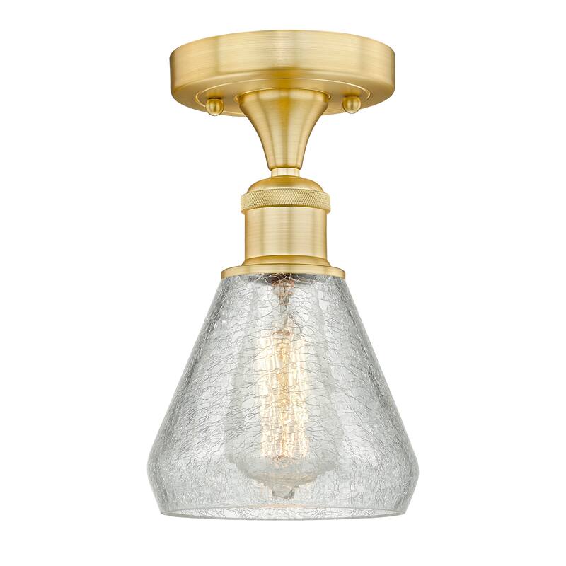 Innovations Lighting Edison Conesus - 1 Light 6" Semi-Flush Mount - Satin Gold/Clear Crackle