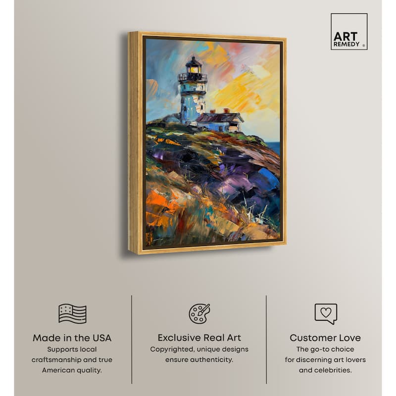 Art Remedy Colorful Lighthouse Framed Impressionism 1 Piece Canvas Wall Art /Monet And Van Gogh Inspired Art